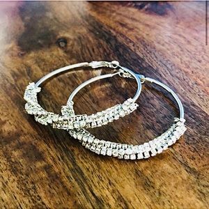 Guess silver-toned jeweled hoop earrings